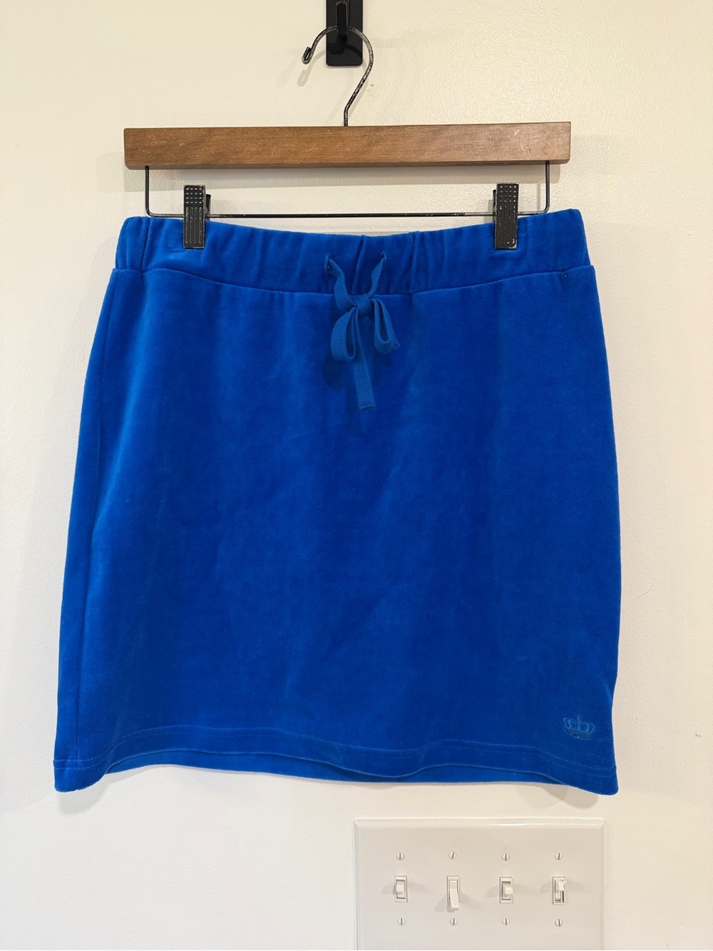 Juicy Couture Velour Y2K Mini Skirt Women’s Size Medium Royal Blue Elastic Waist